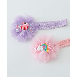 Babyhug Rainbow & Cupcake Bow Applique Headbands Pack Of 2 - Multicolor