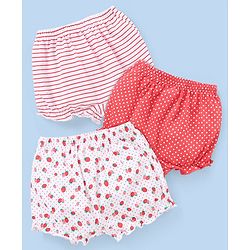 Babyhug Cotton Knit Bloomers Polka Dots & Strawberry Print Pack of 3 - Pink White & Red