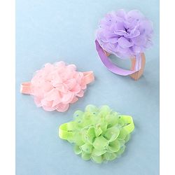 Babyhug Headbands with Flower Applique Free Size Pack of 3 - Purple Green & Pink