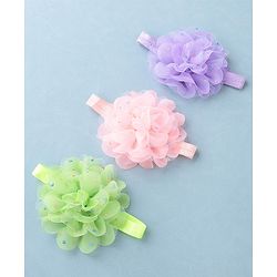 Babyhug Headbands with Flower Applique Free Size Pack of 3 - Purple Green & Pink