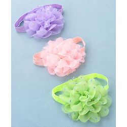 Babyhug Headbands with Flower Applique Free Size Pack of 3 - Purple Green & Pink