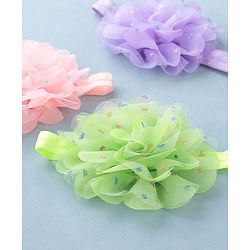 Babyhug Headbands with Flower Applique Free Size Pack of 3 - Purple Green & Pink