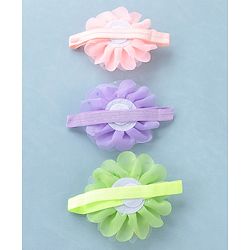 Babyhug Headbands with Flower Applique Free Size Pack of 3 - Purple Green & Pink