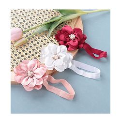 Babyhug Headbands with Flower Applique Free Size Pack of 3 - White Maroon & Pink