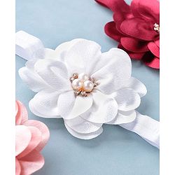 Babyhug Headbands with Flower Applique Free Size Pack of 3 - White Maroon & Pink
