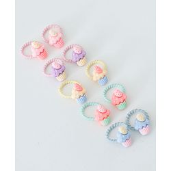 Babyhug Free Size Hair Rubber Bands Cupcake Design Pack of 10- Multicolor