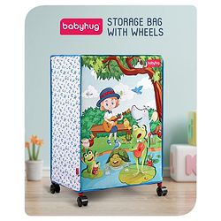 Babyhug Multi Utility Square Laundry Bag With Wheels Musical Theme - Blue
