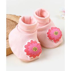 Babyhug 100 % Cotton Booties Flower Print- Pink