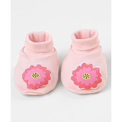 Babyhug 100 % Cotton Booties Flower Print- Pink