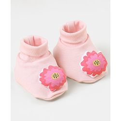 Babyhug 100 % Cotton Booties Flower Print- Pink