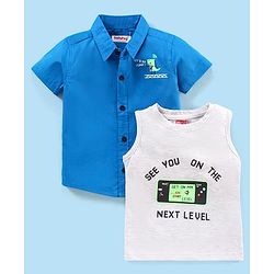 Babyhug 100% Cotton Half Sleeves Shirt With T-Shirt Text Print- Blue & White