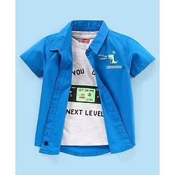 Babyhug 100% Cotton Half Sleeves Shirt With T-Shirt Text Print- Blue & White