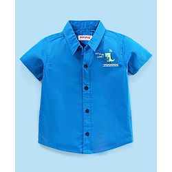 Babyhug 100% Cotton Half Sleeves Shirt With T-Shirt Text Print- Blue & White