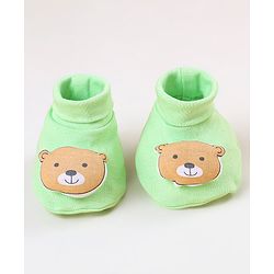 Babyhug 100 % Cotton Booties Bear Patch- Green