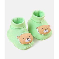 Babyhug 100 % Cotton Booties Bear Patch- Green