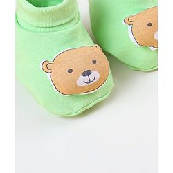 Babyhug 100 % Cotton Booties Bear Patch- Green