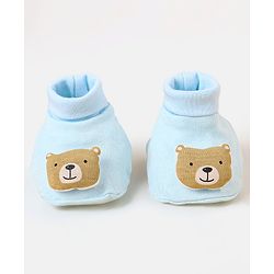 Babyhug 100 % Cotton Booties Bear Patch- Blue