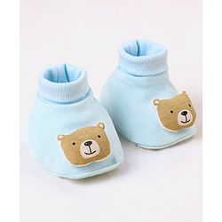 Babyhug 100 % Cotton Booties Bear Patch- Blue