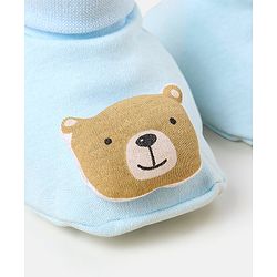 Babyhug 100 % Cotton Booties Bear Patch- Blue