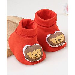 Babyhug 100 % Cotton Booties Lion Patch- Orange