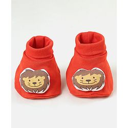 Babyhug 100 % Cotton Booties Lion Patch- Orange