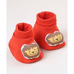 Babyhug 100 % Cotton Booties Lion Patch- Orange