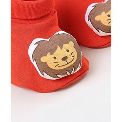 Babyhug 100 % Cotton Booties Lion Patch- Orange