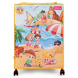 Babyhug Multi Utility Square Laundry Bag With Wheels Beach Theme - Yellow