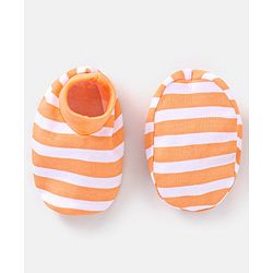 Babyhug 100% Cotton Striped Mittens & Booties Set - Orange