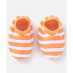 Babyhug 100% Cotton Striped Mittens & Booties Set - Orange