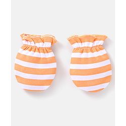 Babyhug 100% Cotton Striped Mittens & Booties Set - Orange
