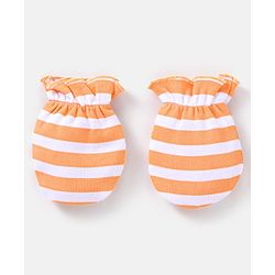 Babyhug 100% Cotton Striped Mittens & Booties Set - Orange