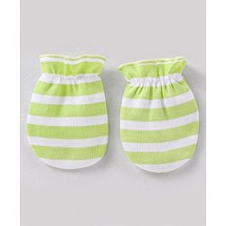 Babyhug 100% Cotton Striped Cap Mittens & Booties - Cap Diameter 10 cm