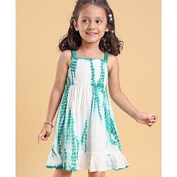Babyhug 100% Cotton Singlet Sleeves Tie Dye Effect Dobby Frock - White