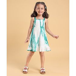 Babyhug 100% Cotton Singlet Sleeves Tie Dye Effect Dobby Frock - White