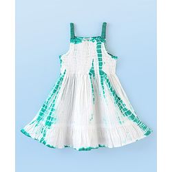 Babyhug 100% Cotton Singlet Sleeves Tie Dye Effect Dobby Frock - White