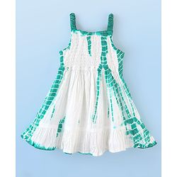 Babyhug 100% Cotton Singlet Sleeves Tie Dye Effect Dobby Frock - White