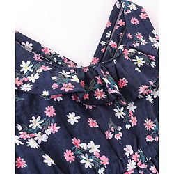 Babyhug Seer Sucker Woven Sleeveless Frock with Cotton Lining Floral Print - Navy