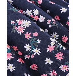 Babyhug Seer Sucker Woven Sleeveless Frock with Cotton Lining Floral Print - Navy