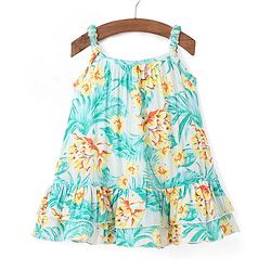 Babyhug Rayon Woven Sleeveless Frock with Sling Bag Floral Print - Blue