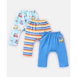 Babyhug Cotton Knit Full Length Diaper Leggings Striped Pack of 3 - Blue