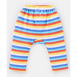 Babyhug Cotton Knit Full Length Diaper Leggings Striped Pack of 3 - Blue