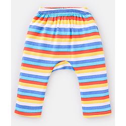 Babyhug Cotton Knit Full Length Diaper Leggings Striped Pack of 3 - Blue