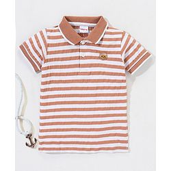 Babyhug Half Sleeves Polo T-Shirt Striped - Brown