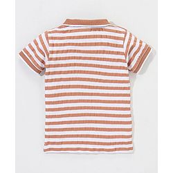 Babyhug Half Sleeves Polo T-Shirt Striped - Brown