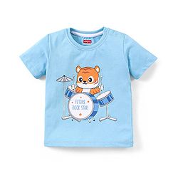 Babyhug Cotton Half Sleeves T-Shirt and Knee Length Shorts Tiger Print - Light Blue & White