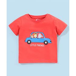 Babyhug Terry Cotton Half Sleeves T-shirt and Shorts Car Print - Red & White