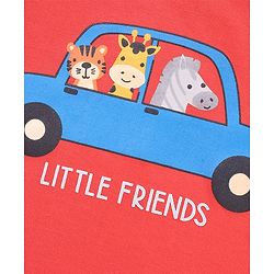 Babyhug Terry Cotton Half Sleeves T-shirt and Shorts Car Print - Red & White