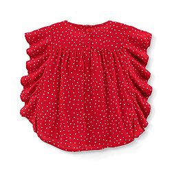 Babyhug 100% Rayon Half Sleeves Top With Corsage Detailing & Dot Print - Red