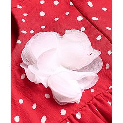 Babyhug 100% Rayon Half Sleeves Top With Corsage Detailing & Dot Print - Red
